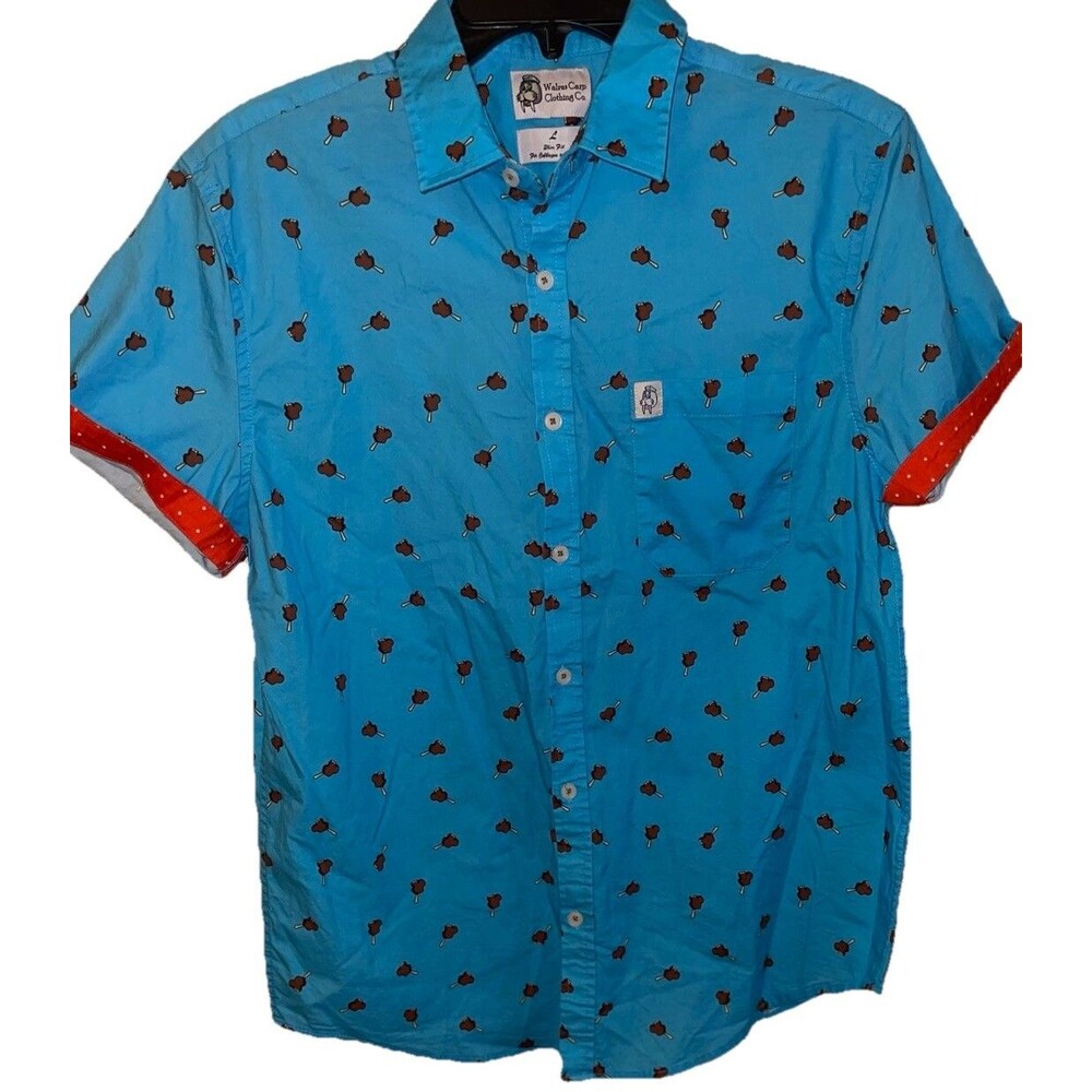 DISNEY PREMIUM ICE CREAM BAR WALRUS CARP Woven Shirt Button Down Slim-fit Size L